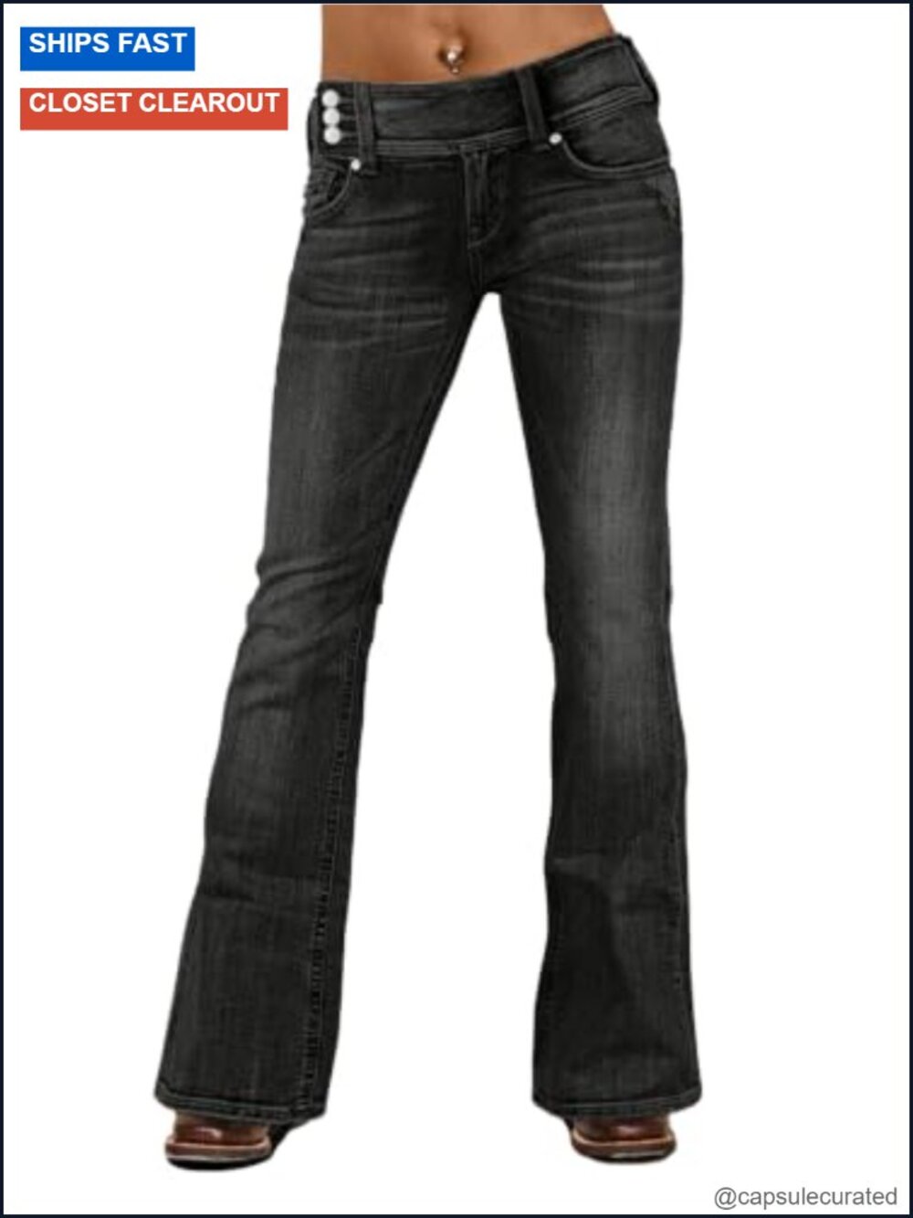 Flamingals Low Waist Bootcut Stretch Curvy Jeans – 68% Cotton
